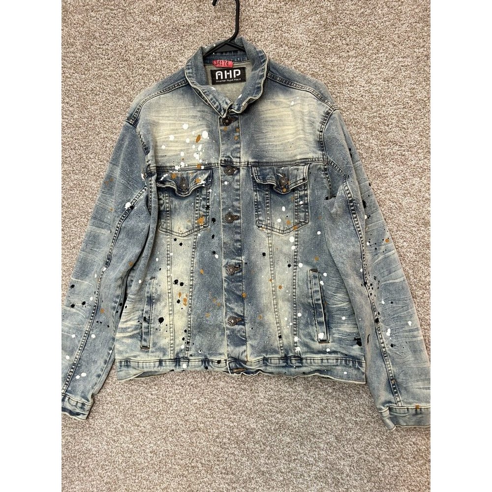 Another Hype Piece AHP Men’s Acid Wash Paint Splatter Denim Jacket Size XL